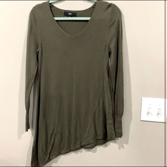 Green Mossimo Sweater Tunic Top Shirt Long Asymmetrical Fall M Medium - Picture 3 of 4